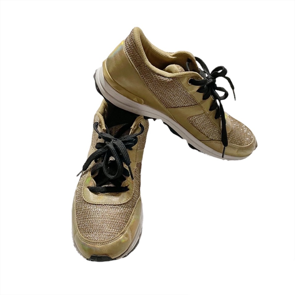 Sam Edelman Gold Designer Lace Up Athletic Sneaker Shoes Size 9 Leather Fabric